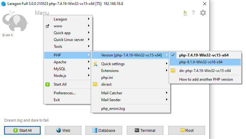 Laragon PHP 8.1.9