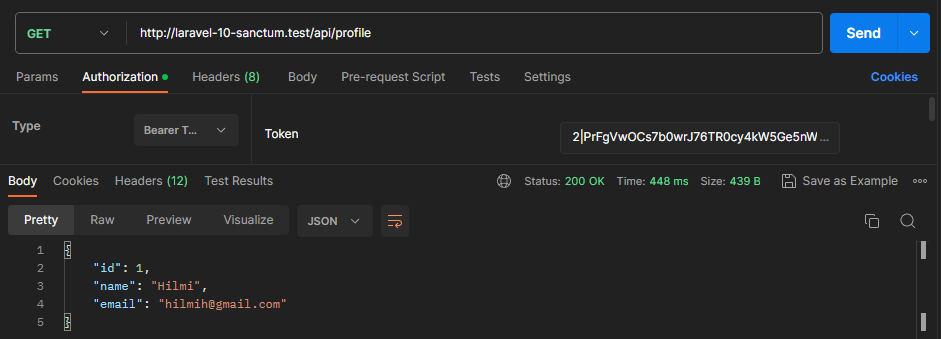 laravel sanctum rest api get profile